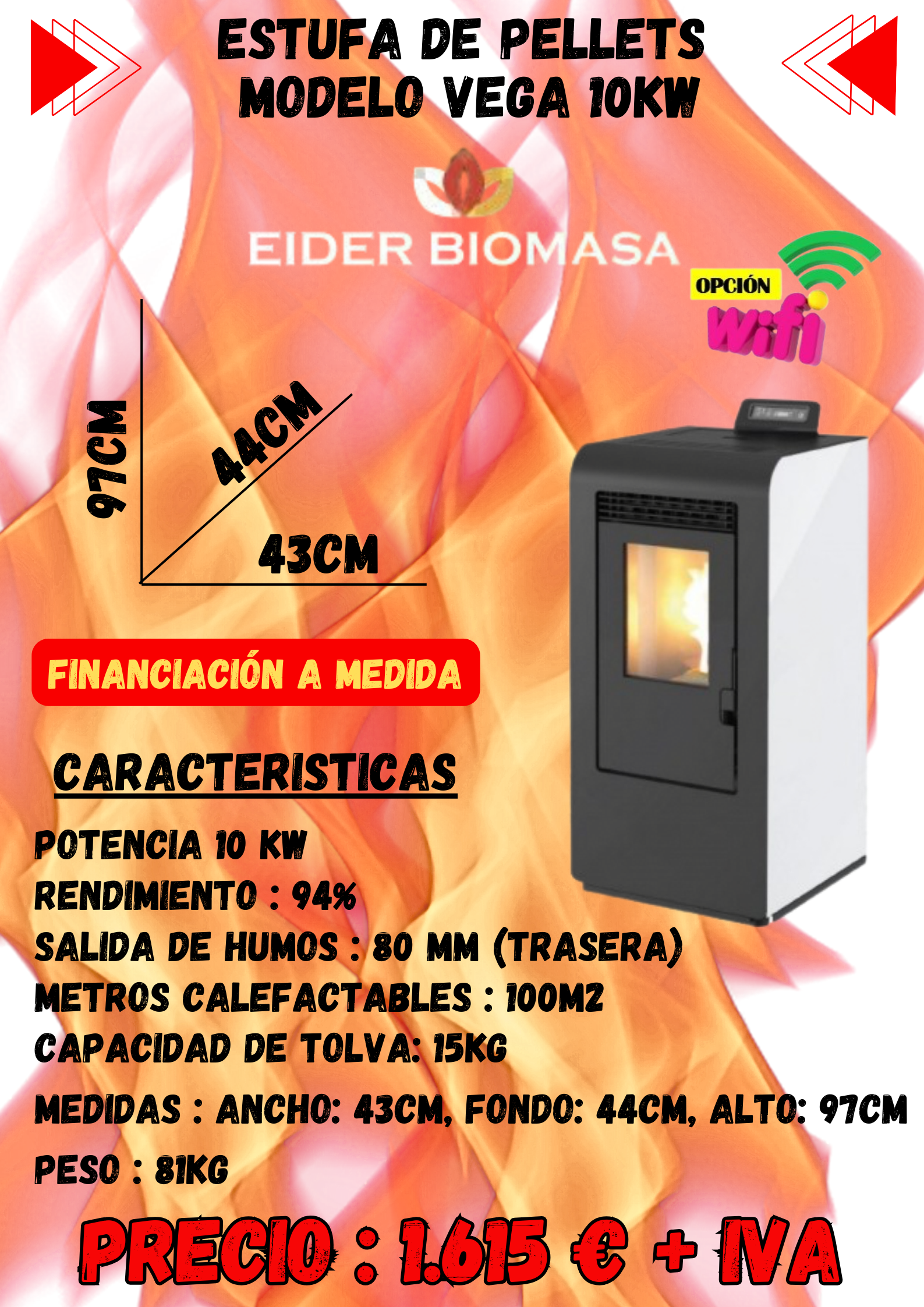 ESTUFA DE PELLETS – MODELO VEGA 10KW - Imagen 3